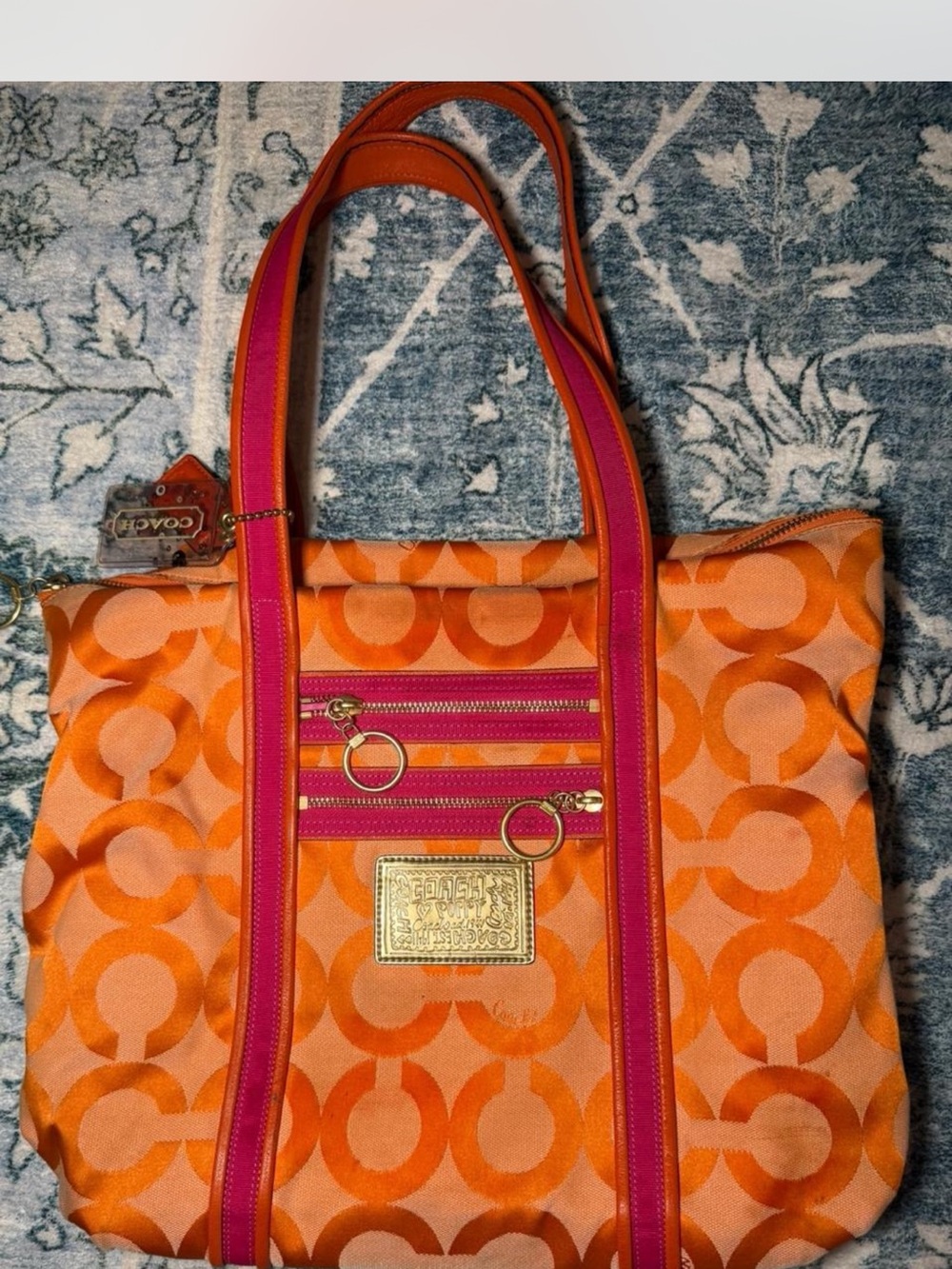 Coach Orange & Pink Signature Tote Bag